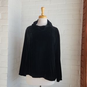 Eileen Fisher Velvet Top Black Loose Cowl Neck Boxy Size Large